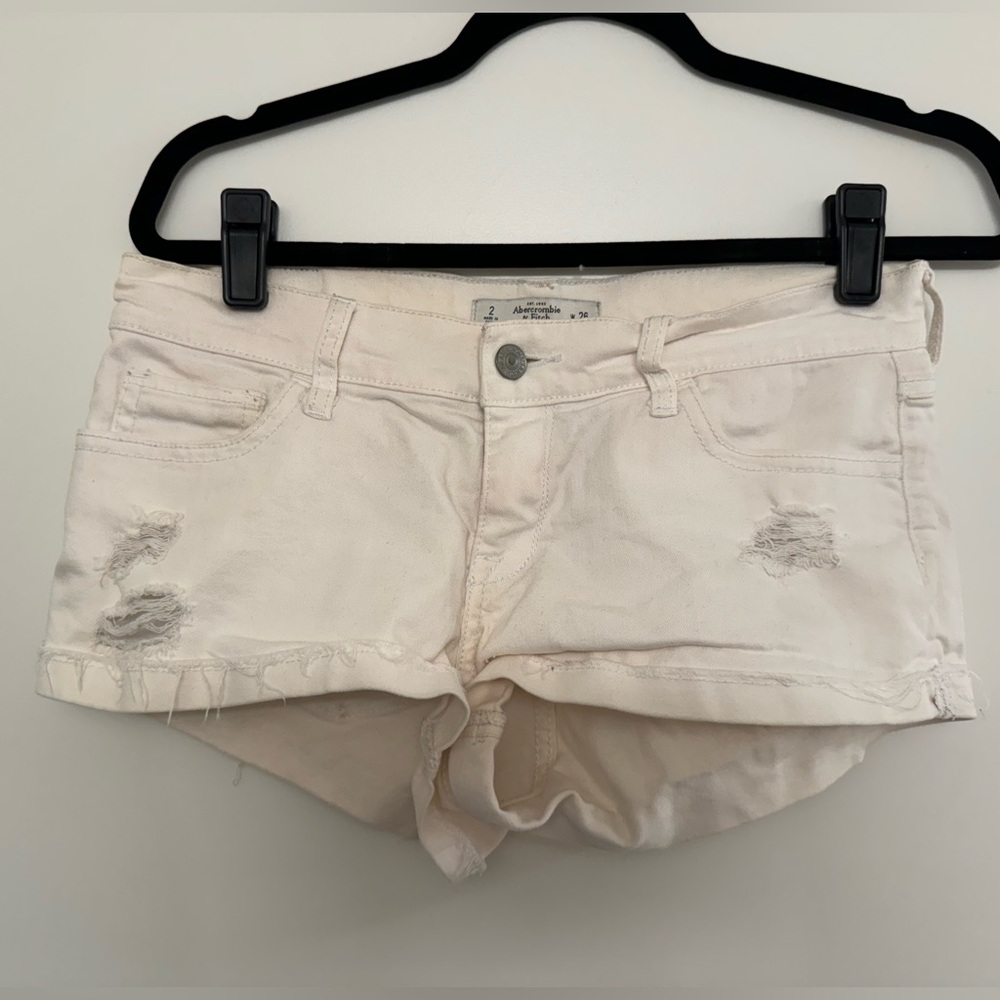 Abercrombie Micro Mini Y2K Low Rise White Denim Distressed Shorts - Size 26 / 2